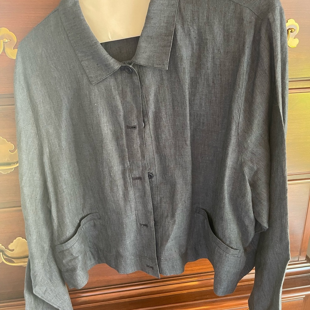 Eileen Fisher Blue Button-Up Cropped Jacket